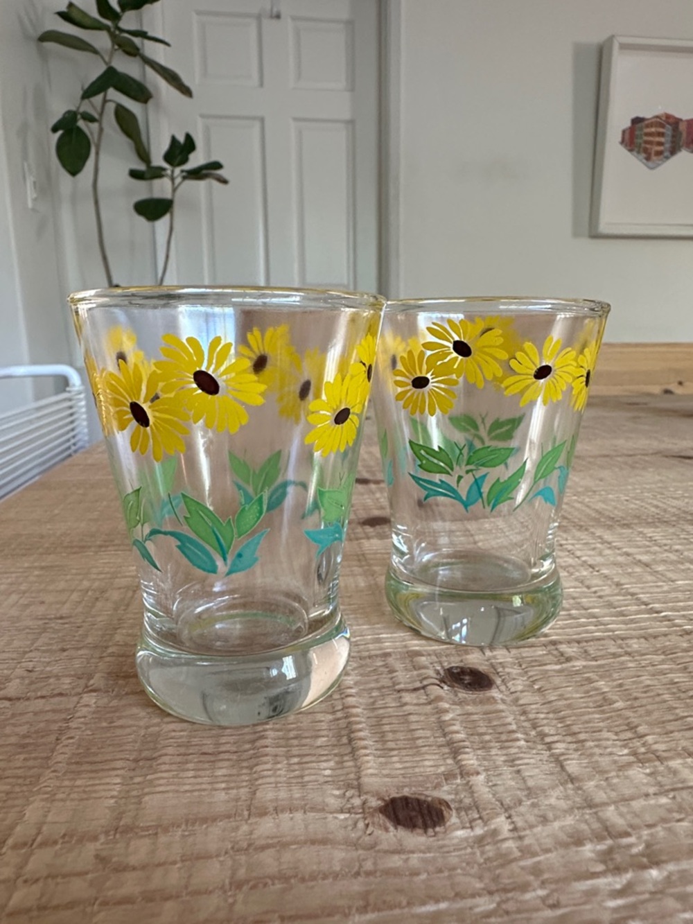 Vintage Yellow Daisy Floral Juice Glasses